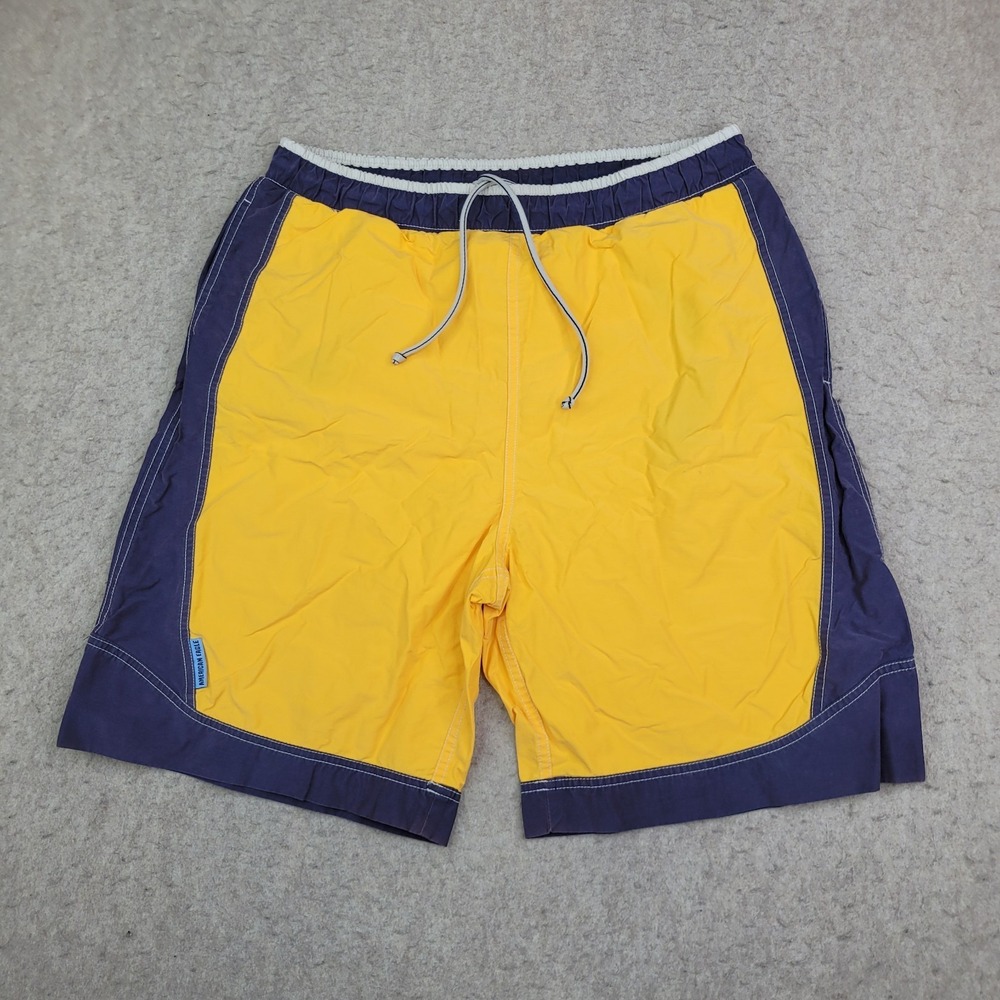 Vintage American Eagle Outfitters Swimming Shorts Mens M Yellow Blue‎ Mesh Lined